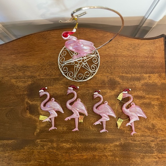 Other - Hand Blown Flamingo Christmas Ornaments Lot of Five